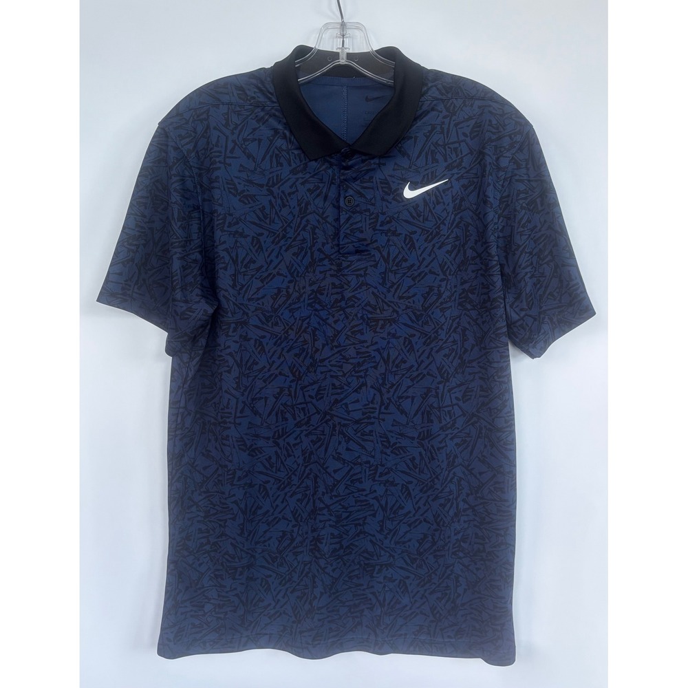 Nike Dri-FIT Mens S Navy Blue Black Abstract Print Golf Polo Shirt Small